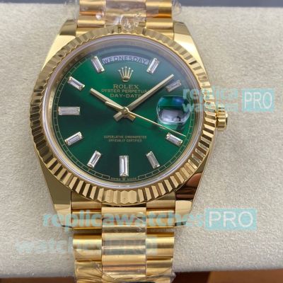 Super Replica ARF Yellow Gold Rolex Day-Date 40mm Green Dial Swiss 3255 Watch 